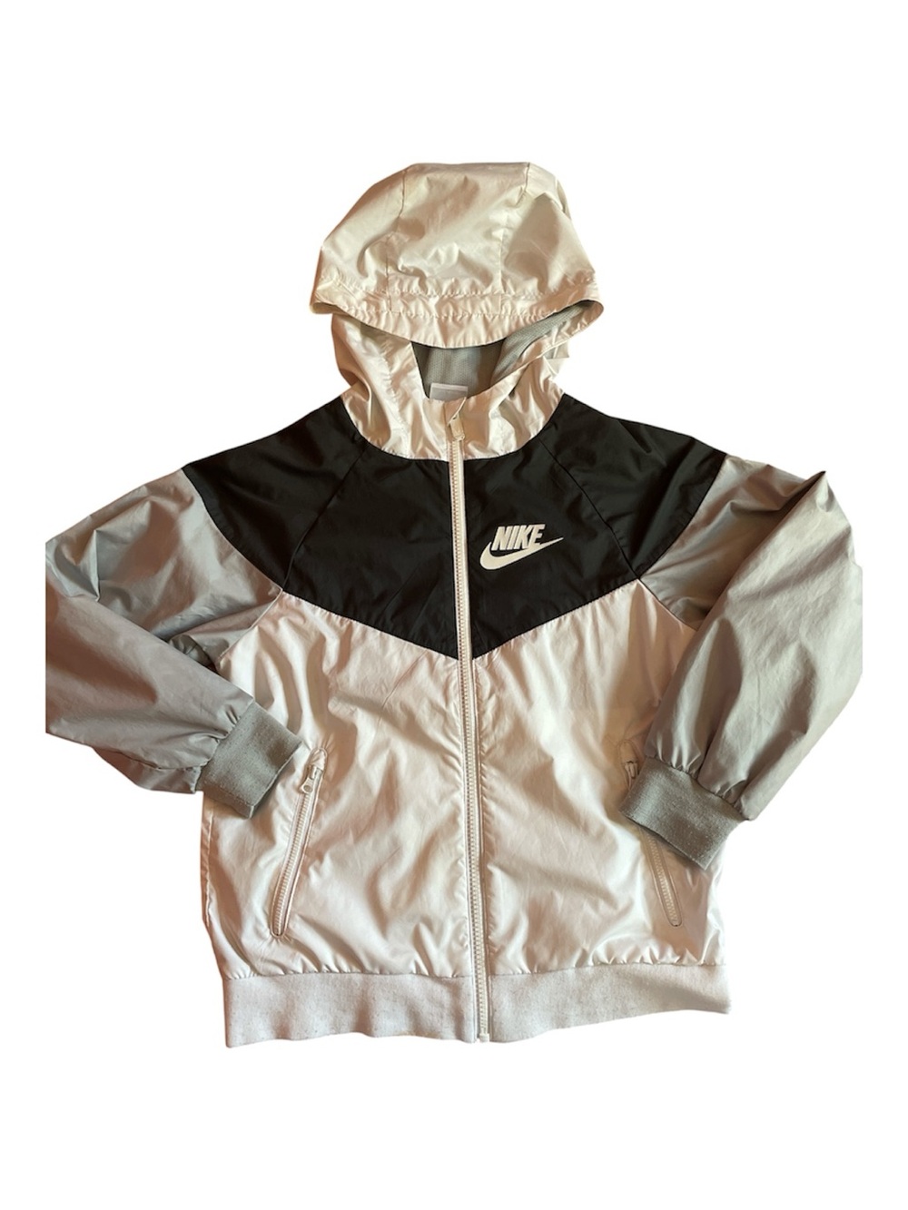 Nike Kids Hooded Windbreaker Jacket in White and Black